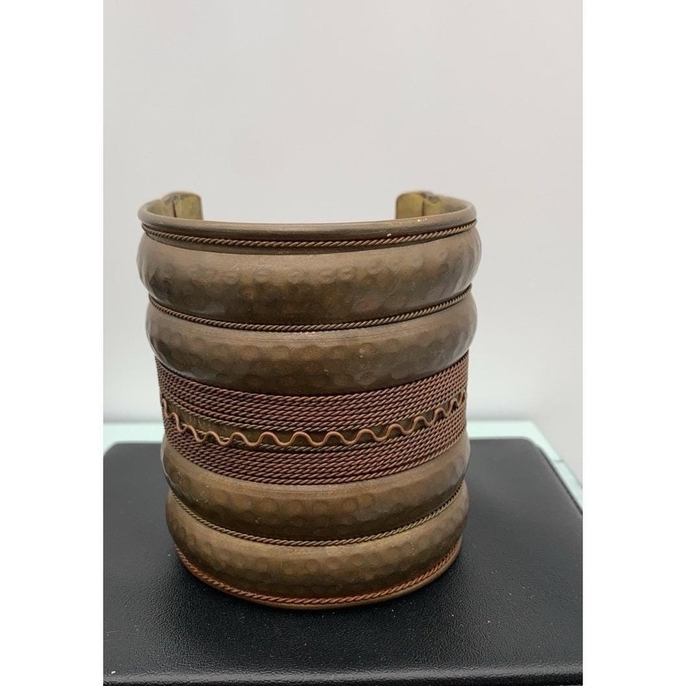 Vintage Large Hammered Curved Brass Cuff Bracelet Boho